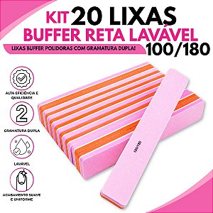 Kit 20 Lixa Buffer Reta Polidora Lavável Unhas Gel 100/180