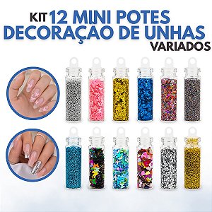 Kit 12 Potinho Decoração Unhas Gel Variadas Glitter Nail Art