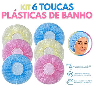 Kit 6 Toucas Plásticas Banho Impermeável Hidratação Cabelo