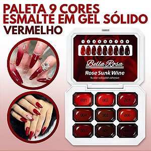 Esmalte Gel Sólido Cremoso 9 Cores Tons Vermelho Bella Rosa