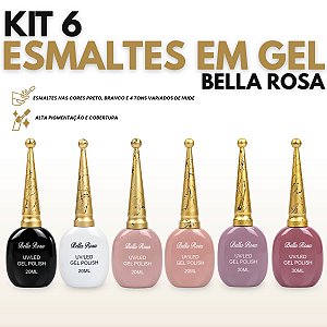 Kit 6 Esmalte em Gel UV/LED Nail Art Preto Branco Nude 20ml