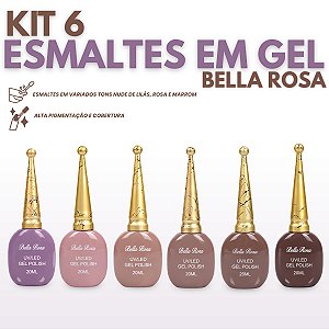 Kit 6 Esmaltes Gel UV/LED Nude Marrom Lilás Bella Rosa 20ml