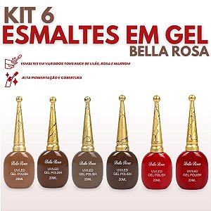 Kit 6 Esmalte em Gel Unha UV/LED Nail Art Nude Vermelho 20ml