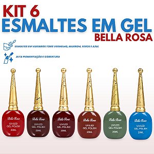 Kit 6 Esmalte em Gel LED/UV Marrom Vermelho Verde Azul 20ml