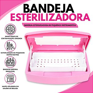 Bandeja de Esterilização Plástica Alicate Pinça Tesoura Rosa