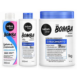 Kit Bomba Shampoo 500ml + Condicionador 300ml + Máscara 1kg
