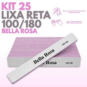Kit 25 Lixa Unhas de Gel Reta Lavável 100/180 Bella Rosa
