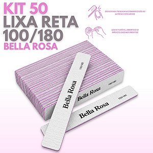Kit 50 Lixa Unhas de Gel Reta Lavável 100/180 Bella Rosa