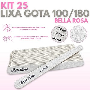 Kit 25 Lixa Unhas de Gel Gota Lavável 100/180 Bella Rosa
