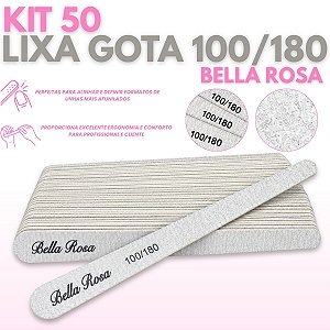 Kit 50 Lixa Unhas de Gel Gota Lavável 100/180 Bella Rosa