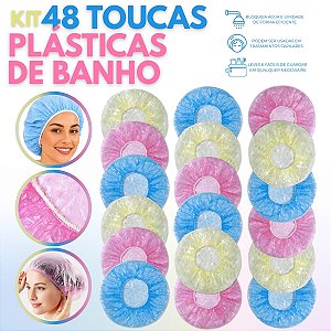 Kit 48 Toucas Plásticas Banho Impermeável Hidratação Cabelo