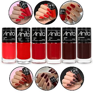 Kit 6 Esmaltes Tons Vermelho Coleção Avermelhados Anita