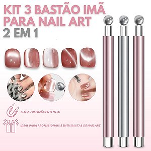 Kit 3 Bastão Magnético Ponta Dupla Olho de Gato Cat Eye Unha