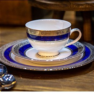 CONJUNTO EM PORCELANA EMPRESS BLUE PLATINUM XÍCARAS PARA CHÁ