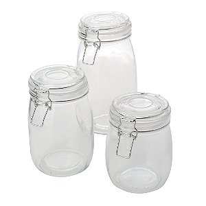 JG 3 PORTA MANTIMENTOS VIDRO LISO 750ML/1L/1,5L 14X17X21,5CM