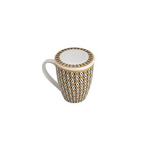CANECA PORCELANA TAMPA E FILTRO TEBAS PRETO/DOURADO 310ml