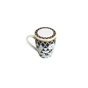 CANECA PORCELANA TAMPA E FILTRO OLÍMPIA PRETO/BRANCA 310ml