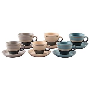 CJ 6 XÍCARAS CHÁ DE PORCELANA C/PÍRES RIBBON COLORIDA 200ML