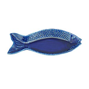 CJ 2 TRAVESSAS CERÂMICA PEIXE OCEAN AZUL 28x13cm