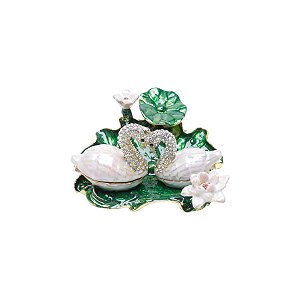 PORTA JÓIAS DE ZAMAC EM FORMA DE CISNE 8X9X4CM