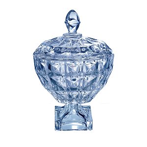 BOMBONIERE DE CRISTAL DE CHUMBO C/PÉ E TAMPA ADAMANT AZUL