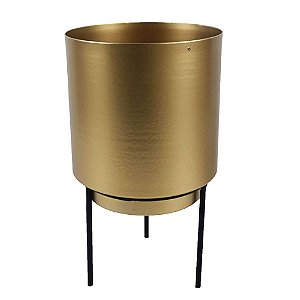CACHEPOT EM METAL DOURADO COM SUPORTE PRETO 13CM X 13CM X 22