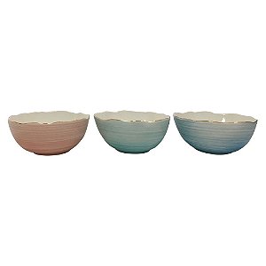 CJ DE BOLWS CONTEMPORANEO DE CERAMICA AZUL, VERDE E SALMAO 2