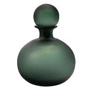 P DECORATIVA DE VIDRO VERDE EM FORMATO DE GARRAFA