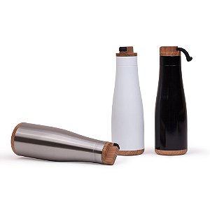 GARRAFA AÇO INOX TAMPA MADEIRA PRATA GA6300