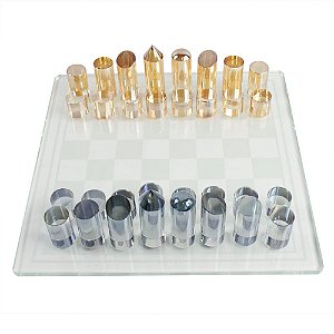 PECA DECORATIVA JOGO DE XADREZ DE CRISTAL TRANSPARENT|AMBAR