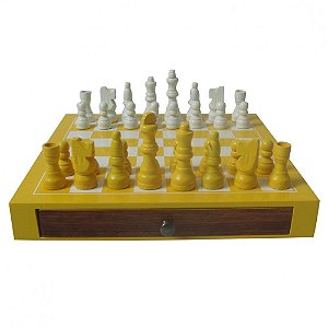 JOGO XADREZ MADEIRA DELUXE AMARELO 25 X 25 X 3,3 CM