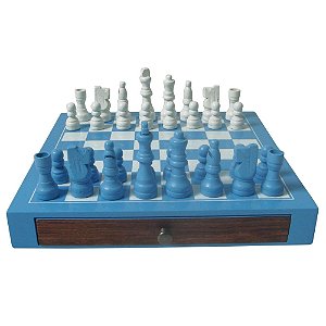 JOGO XADREZ MADEIRA DELUXE AZUL 25 X 25 X 3,3 CM
