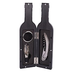KIT VINHO C/ ESTOJO PLASTICO FORMATO GARRAFA - 3 PCS PRETO