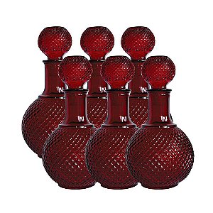 CJ. DE GARRAFAS DE VIDRO VERMELHO - 6 PCS