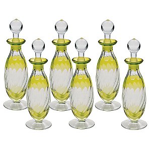 CJ. DE GARRAFA PEQUENA DE CRISTAL LAPIDADO - 6 PCS - AMARELO