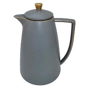 GARRAFA TERMICA DE PORCELNA CINZA FOSCO E DOURADO