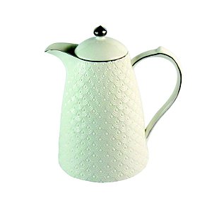 GARRAFA TERMICA EM PORCELANA BRANCA COM DETALHE PRATA 23CM X