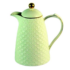 GARRAFA TERMICA DE PORCELANA BRANCA COM DETALHE DOURADO 23CM