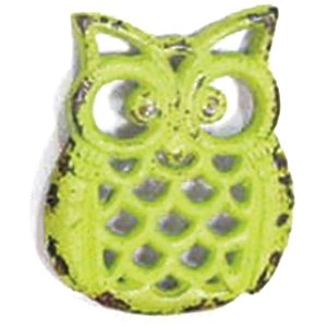 DESCANSO PANELA METAL CORUJA RUSTICA VERDE 13 X 1,5 X 16 CM