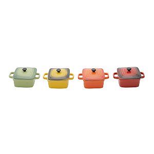 CJ 4 MINI PANELAS QUADRADAS DE PORCELANA COLORIDA C/ TAMPA