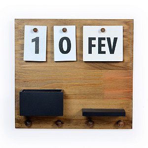 SUPORTE DE MADEIRA CALENDARIO - CHAVE - VASO