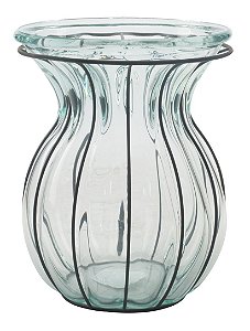 VASO DE VIDRO COM ARMACAO DE FERRO 26CM
