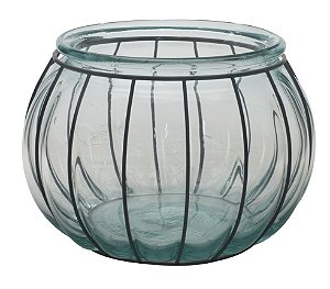VASO DE VIDRO COM ARMACAO DE FERRO 18CM