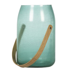 VASO MARAGOGI EM VIDRO COM ALCA DE BAMBU 24CM VERDE