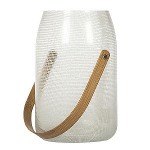 VASO MARAGOGI EM VIDRO COM ALCA DE BAMBU 24CM TRANSPARENTE