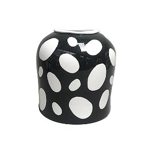 VASO DE CERAMICA COM DESENHOS DE BOLAS PRETO E BRANCO