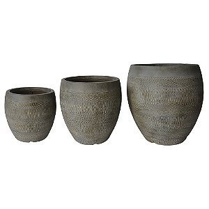 CONJ. DE VASOS CINZA - 3PCS G:55,5CM X 55,5CM X 55,5CM M: 42