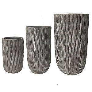 CONJ. DE VASOS CINZA - 3PCS G: 43,5CM X 43CM X 79CM M: 34CM