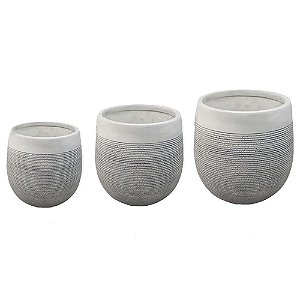 CONJ. DE VASOS BRANCO E CINZA - 3PCS G:55CM X 55CM X 53CM M: