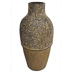 VASO DE RESINA COM DESENHO MARROM 16,5CM X 16,5CM X 34,5CM